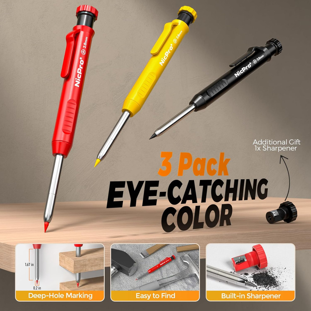 39 Pack Carpenter Pencils with Sharpener, Mechanical Carpenter Pencil Set with 1