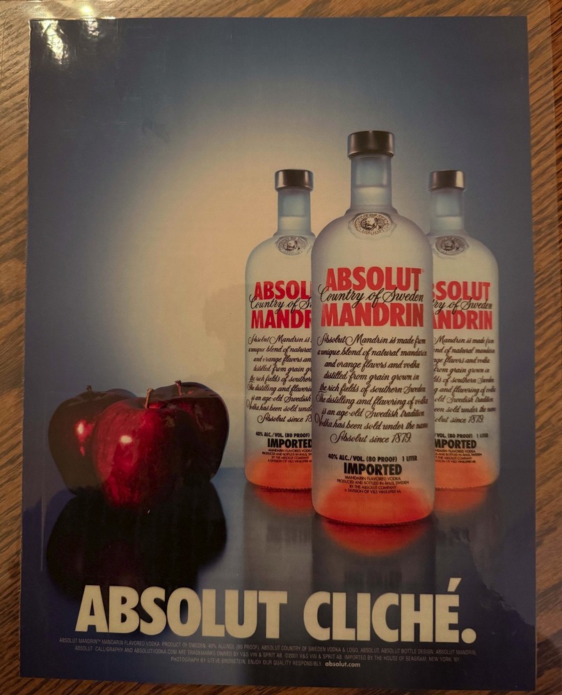 Original, 2001 vintage Absolut Cliché Vodka print ad