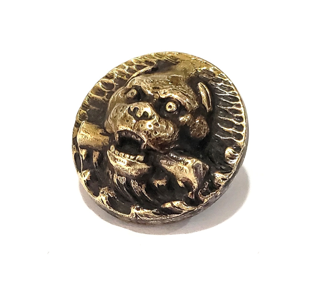 Antique Paris Back Button ~ Ferocious Mastiff ~ Back Marks, Birdcage Shank