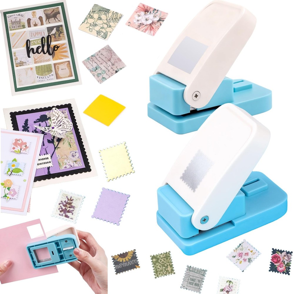 2 Pcs Craft Hole Punch, 1X0.8 inch Rectangular Postage Stamp Punches & 1" Squ...