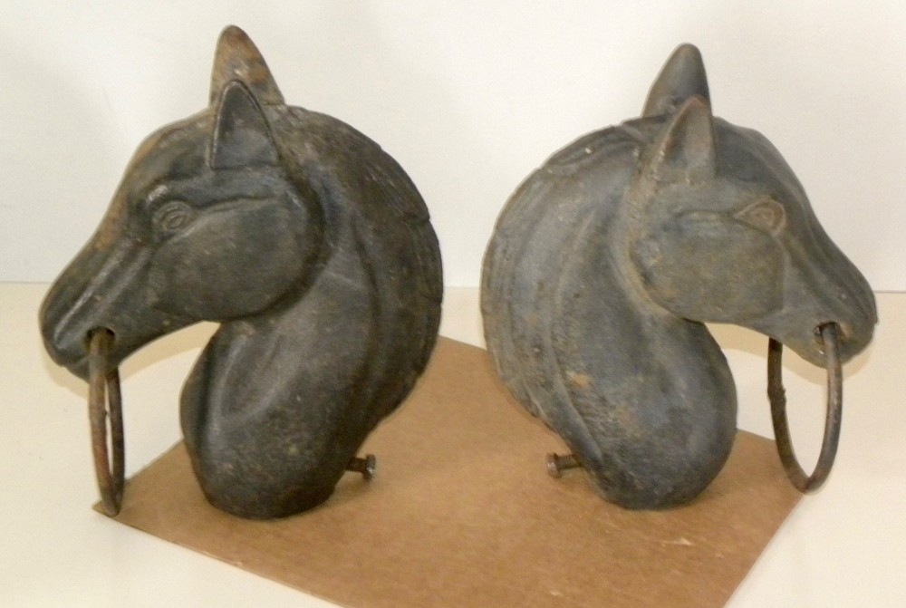 TWO Matching Authentic 42" Cast Iron HORSE HEAD Hitching Posts w/ 8-Sided Base