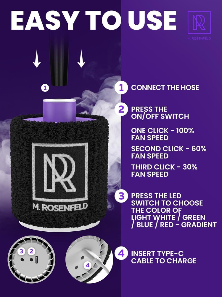 Hookah Starter Pump Purple Rechargeable with LED