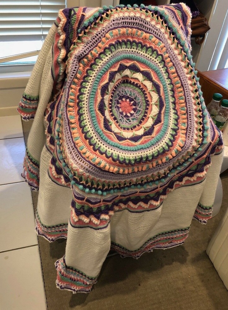 Pattern Crochet  (UK or US terms) Spring Mandala Square Blanket/Rug/Throw