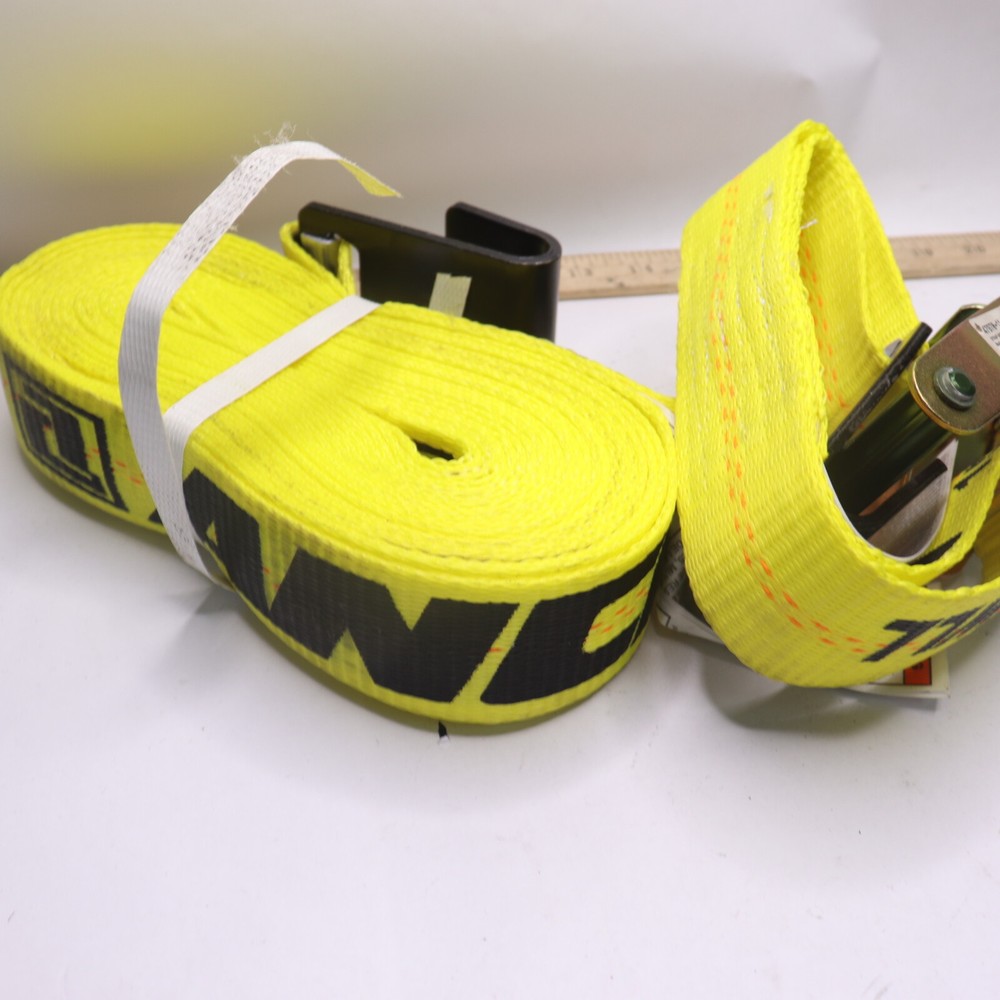 Ancra Ratchet Tie Down Strap Yellow Polyester w/ Flat Hooks & Short/Wide Handle