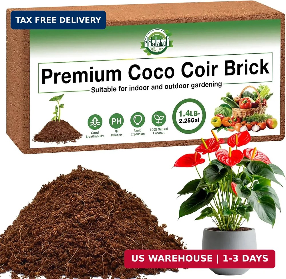 Halatool 1 Pcs Organic Coco Coir for Plants, Compressed Coco Coir Brick Coconut