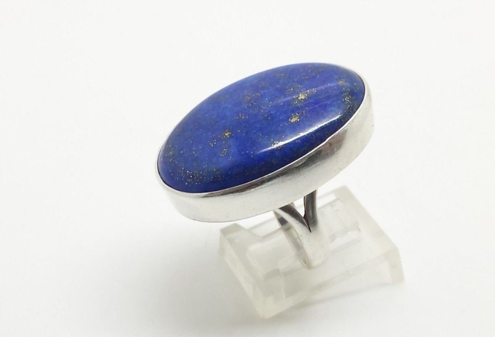 Oval Blue Lapis Sterling Silver Ring Sz8.75