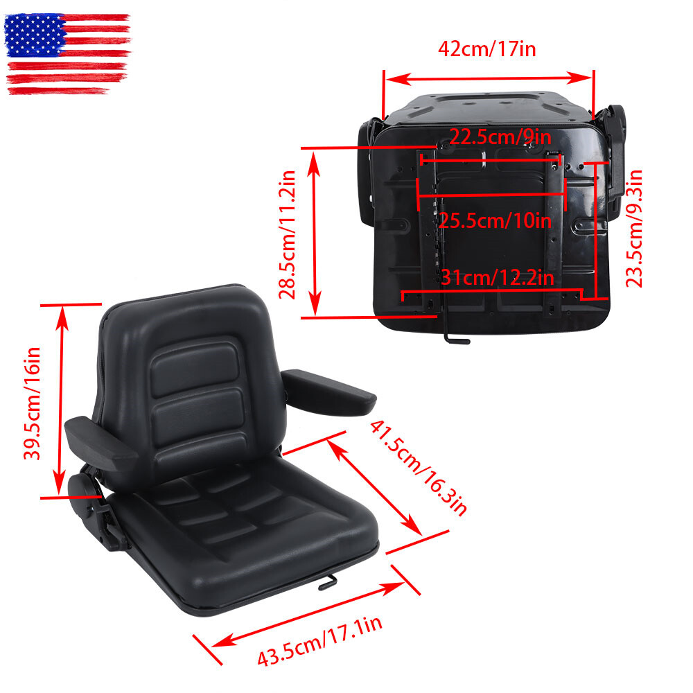 Universal Fold Down Forklift Seat W/ Adjustable Angle Back and Slide Armrest