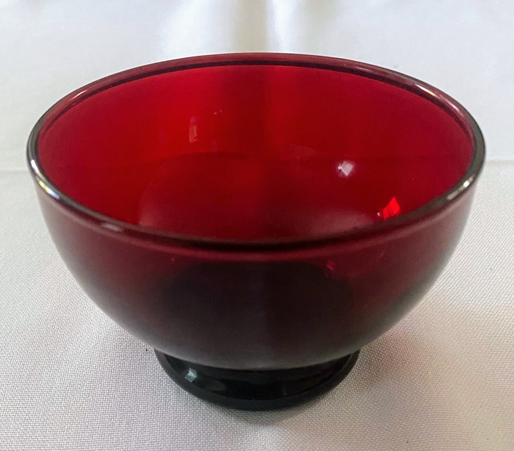 Vintage Footed Ruby Red Anchor Hocking Glass Fruit/Sherbert Bowls 3 1/2”