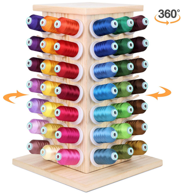 New brothread 93-Spool Rotating Thread Rack–Wooden Organizer for Sewing & Crafts