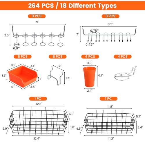 Pegboard Organizer Accessories Kit 264 PCS, Peg Board Hooks Assortment 264PCS