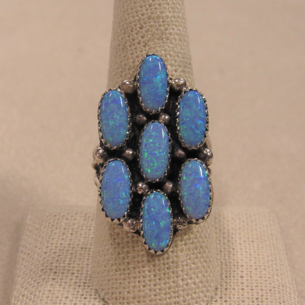 Roberta Begay Sterling Silver Lab Opal Ring+