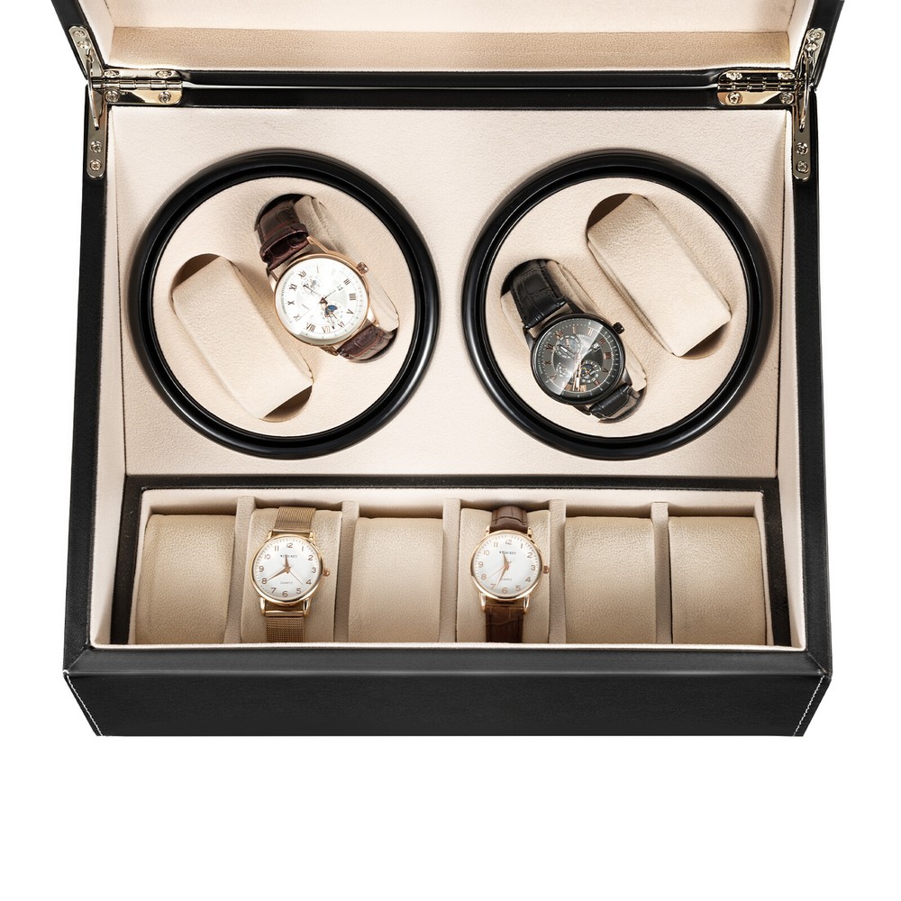 4+6 Luxury Automatic Rotation Watch Winder PU Leather Storage Case Display Box