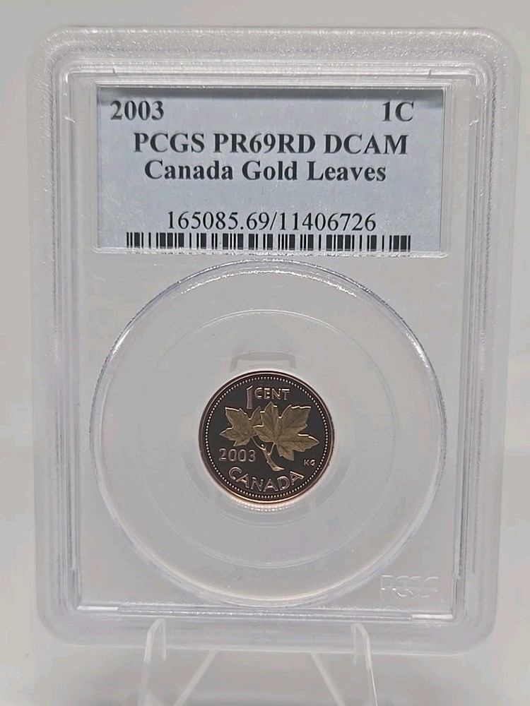 2003 CANADA GOLD LEAF CENT PCGS PR69RD DCAM