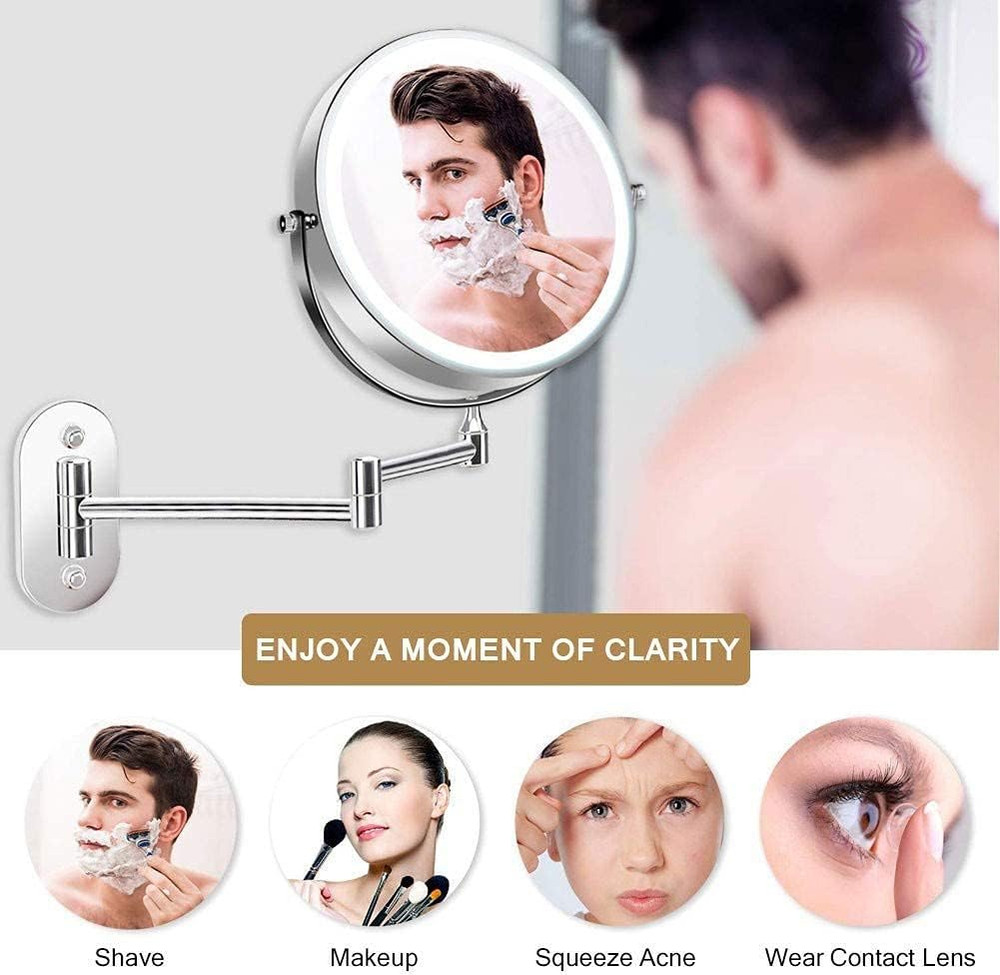 Rechargeable Stainless Steel Wall-Mounted Makeup Mirror with Magnification