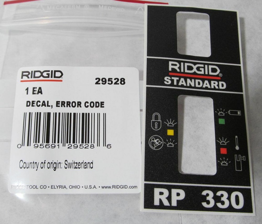NEW GENUINE RIDGID 29528 DECAL FOR RP-330 STANDARD WITH ERROR CODE INDICATORS