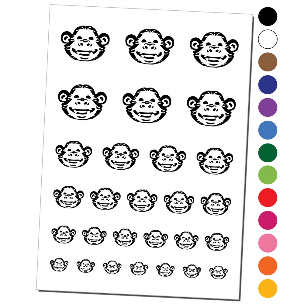 Grinning Chimpanzee Ape Monkey Face Temporary Tattoo Water Resistant Set