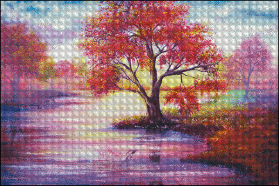 Colorful River-Chart Needlework Crafts DIY-Counted Cross Stitch Pattern