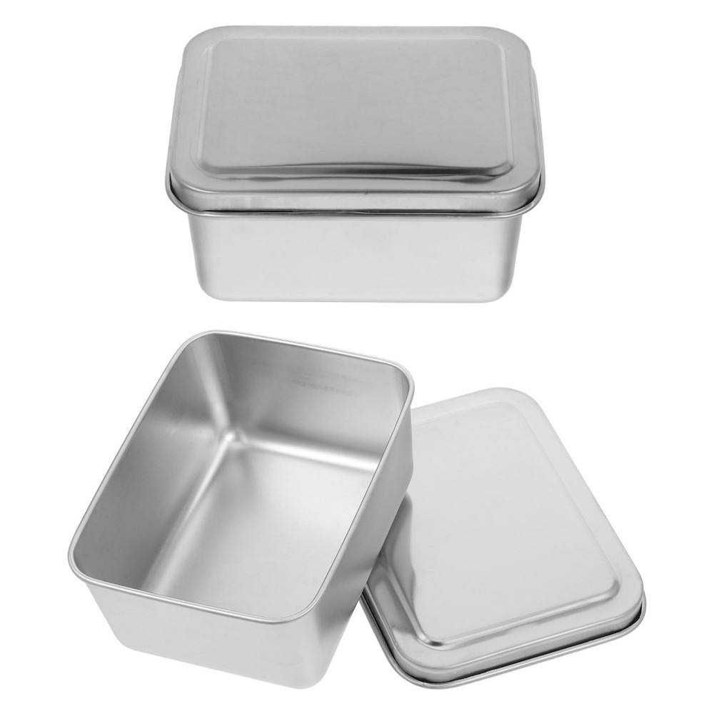 2pcs Baking Pan With Lid: Stainless Steel Food Storage Container - Rectangular