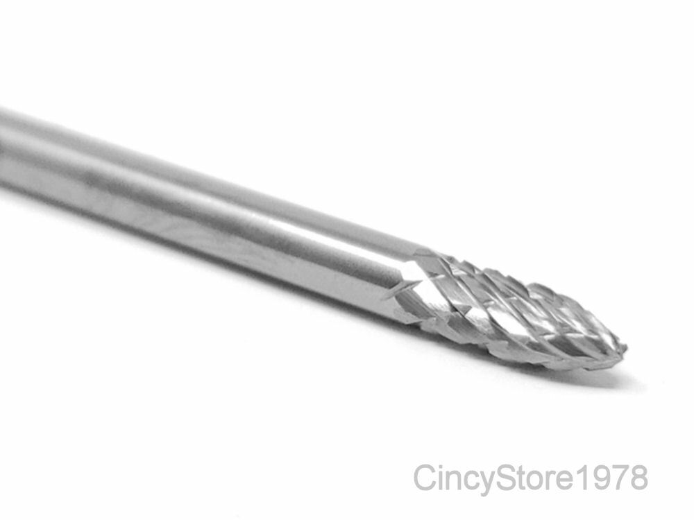 SF41D Tree Shape SOLID Carbide Burr Bur Cutting Tool Die Grinder Bit 1/8"