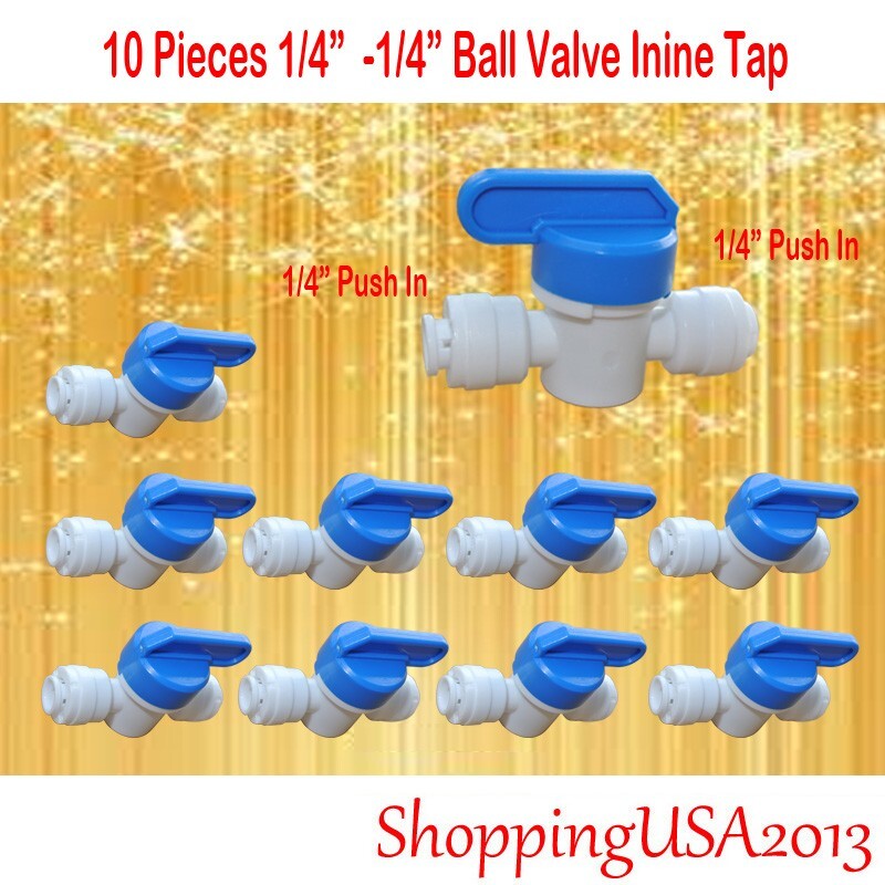 10 X Inline Straight Ball Valve 1/4"-1/4" Push In Quick Connect Under-sink