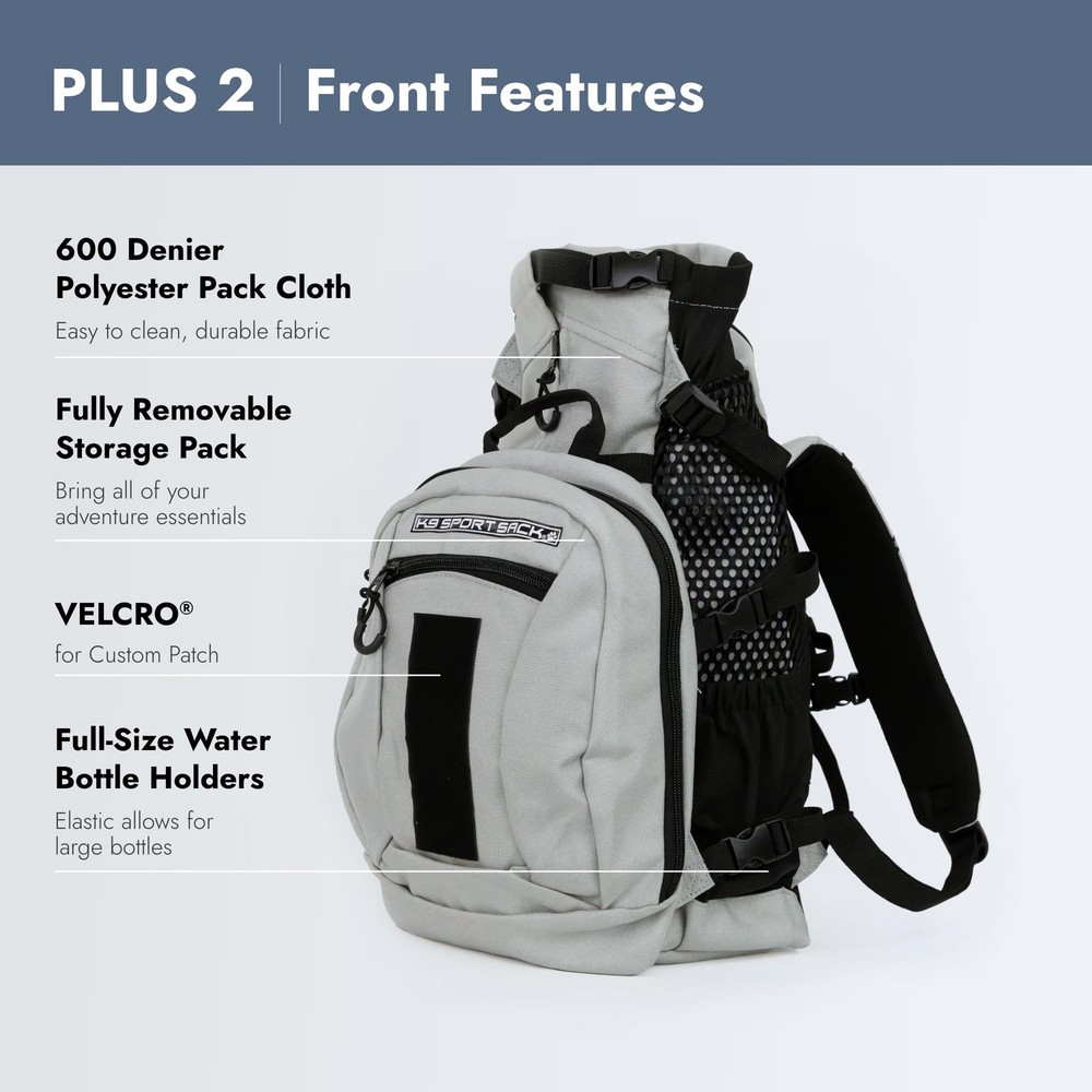 Plus 2 - Small, Light Grey - Ideal for Dogs 13-16” Long - Adjustable, Backpac...