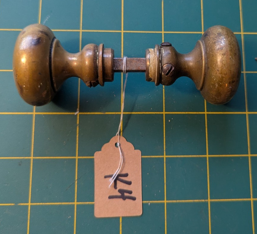 Antique Solid Brass Small Door Knob Set Porch or Screen Door 1 5/8" Knobs K4