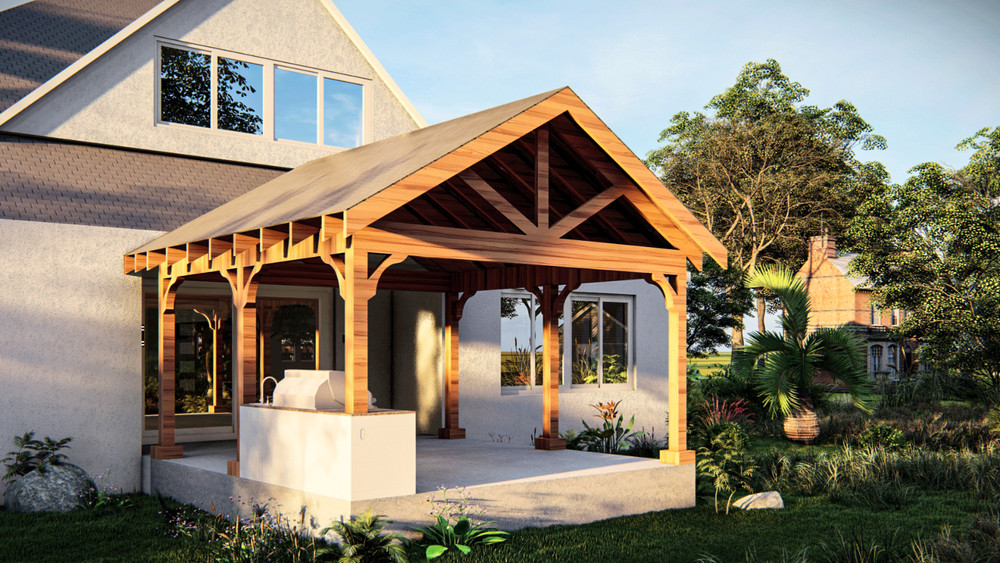 15’x16’ Cedar Canopy DIY Plans – Post Layout, Elevations, 3D Views, Roof Framing