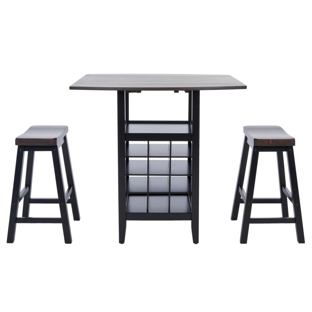 SAFAVIEH Casey 3 Pc Set Drop Leaf Pub Table | Brown / Black |