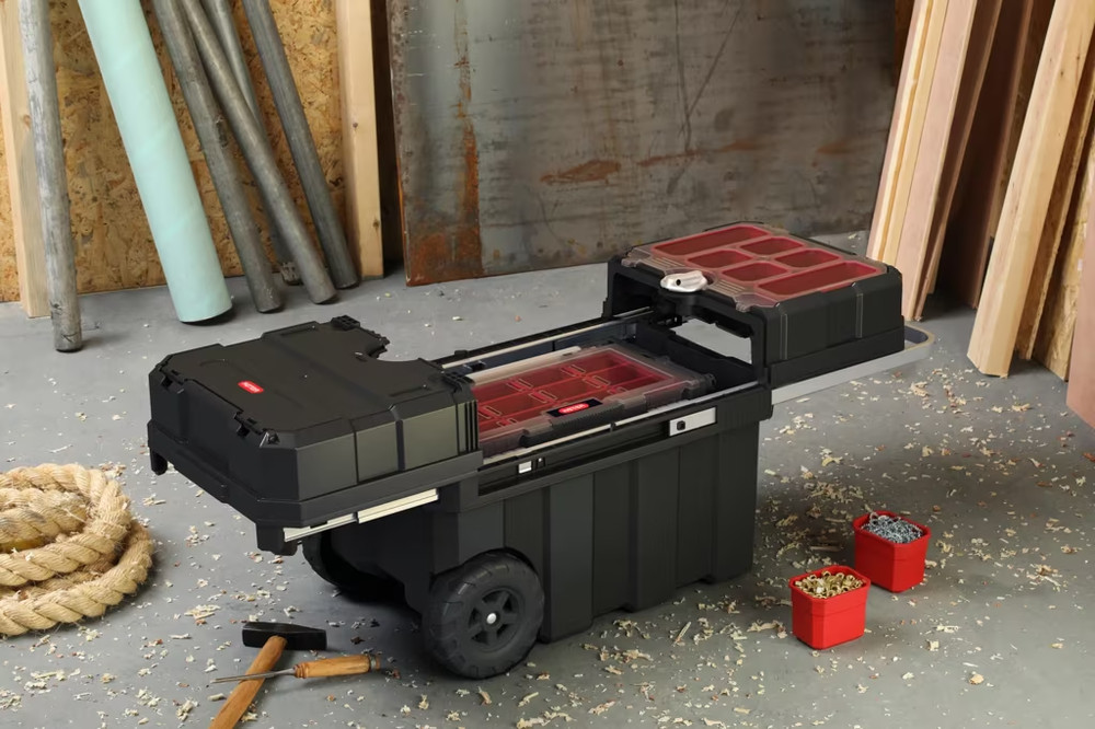 Masterloader Rolling Tool Box w/ Cantilever Organizer Black, Broken