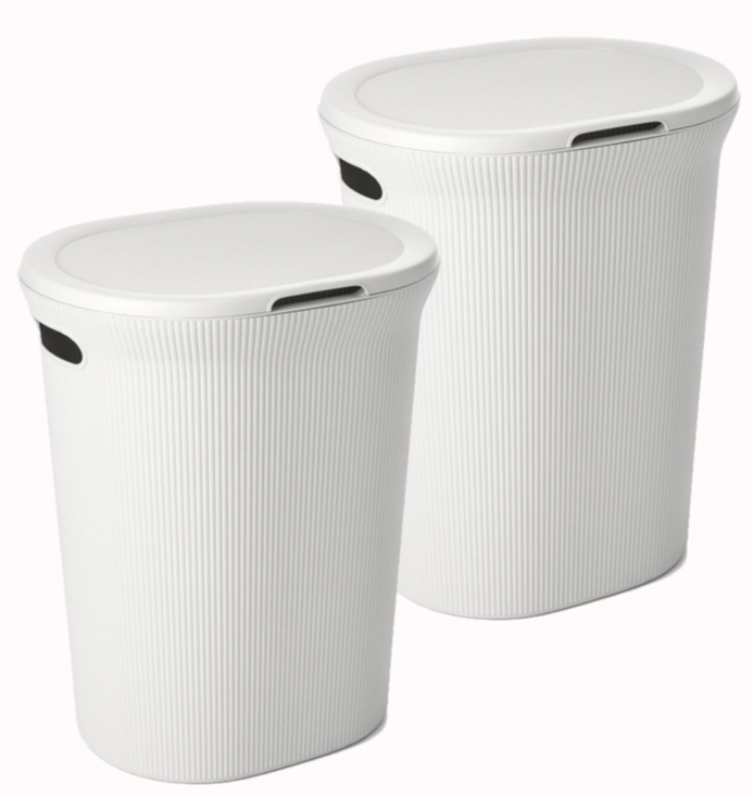 Ribbed Plastic Laundry Hamper with Lid 40 Liter - White(2 Pack)