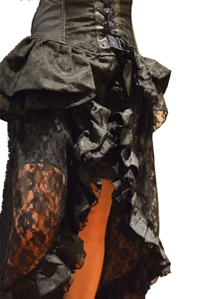 Evangeline Skirt in Black Scroll Brocade