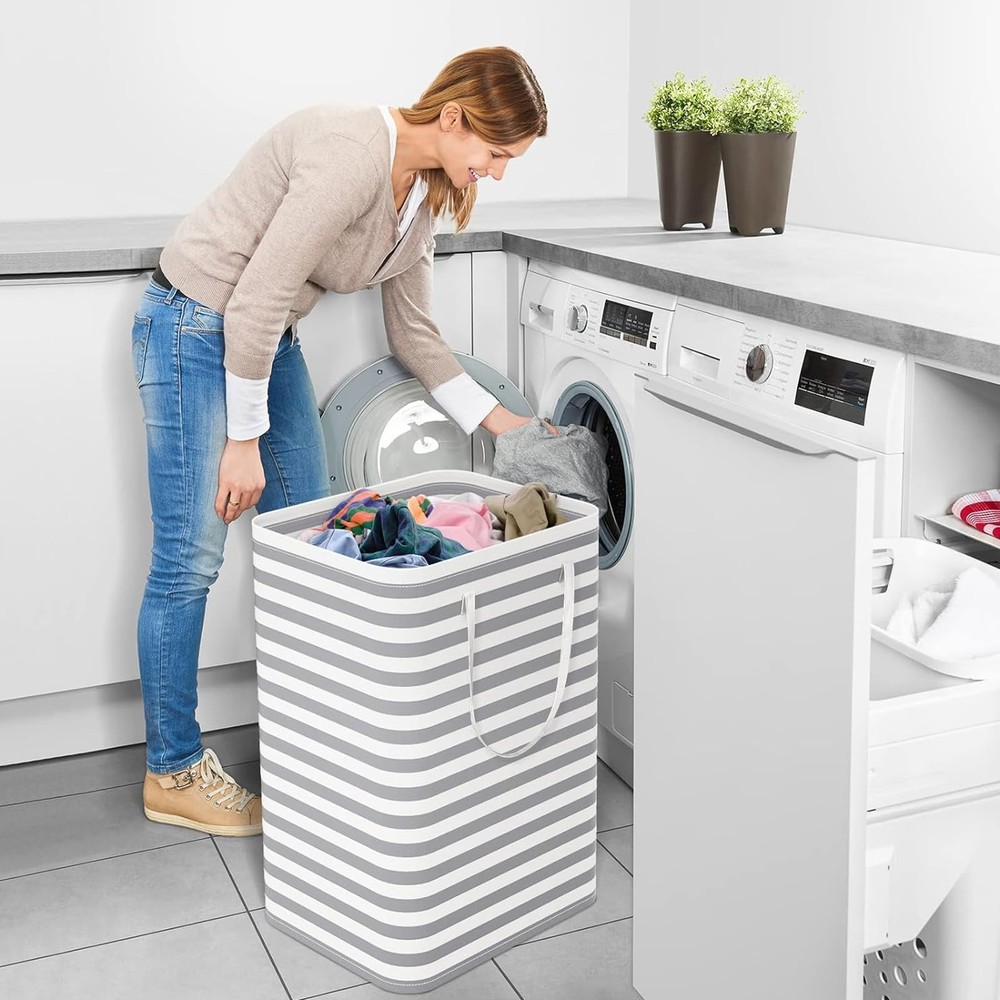 2 PCS Large Capacity Waterproof Freestanding Laundry Basket Foldable Set