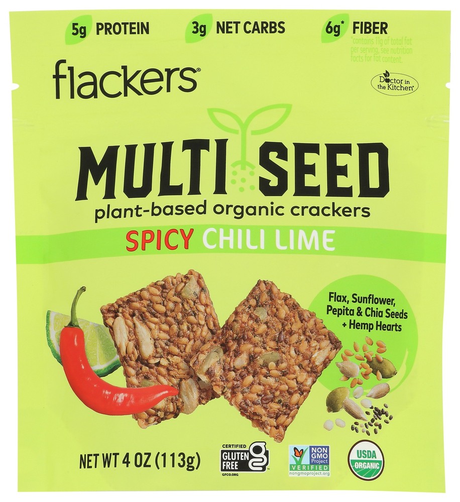 Flackers Multi Seed Plant-Based Organic Cracker Spicy Chili Lime 4 Oz