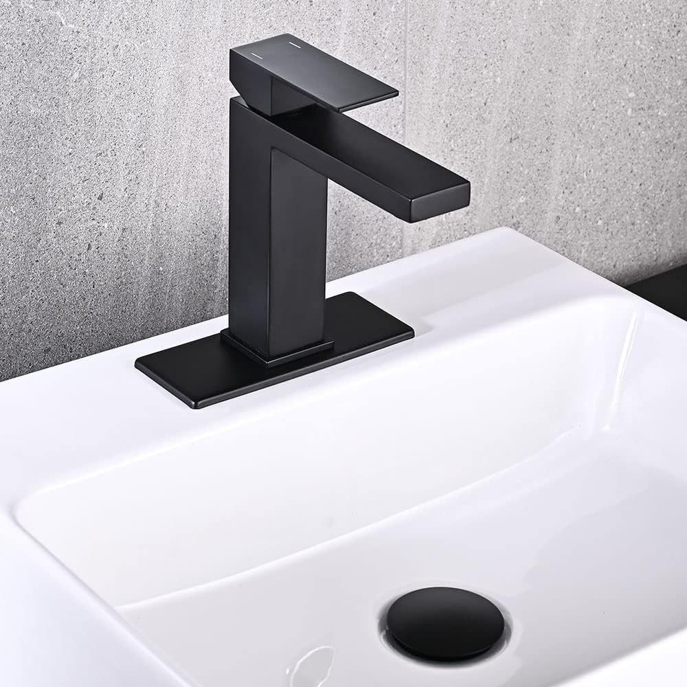 Single Lever Bathroom Sink Tap with Waterfall Design, Black