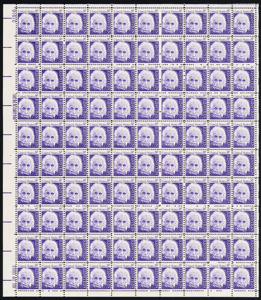 Albert Einstein Full Sheet Eight Cent Postage Stamps Scott 1285 - Stuart Katz