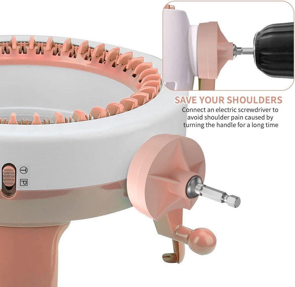 Efficient Pink Knitting Machine Adapter: Quick Crank Handle for DIY Projects