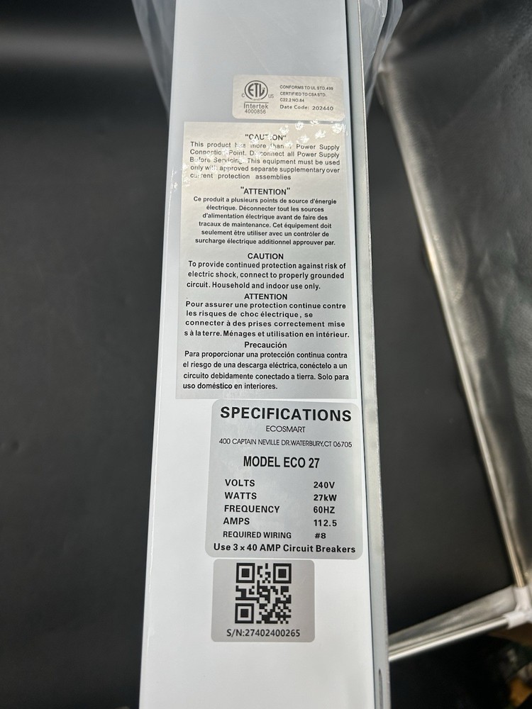 EcoSmart ECO 27 Tankless Electric Water Heater - White