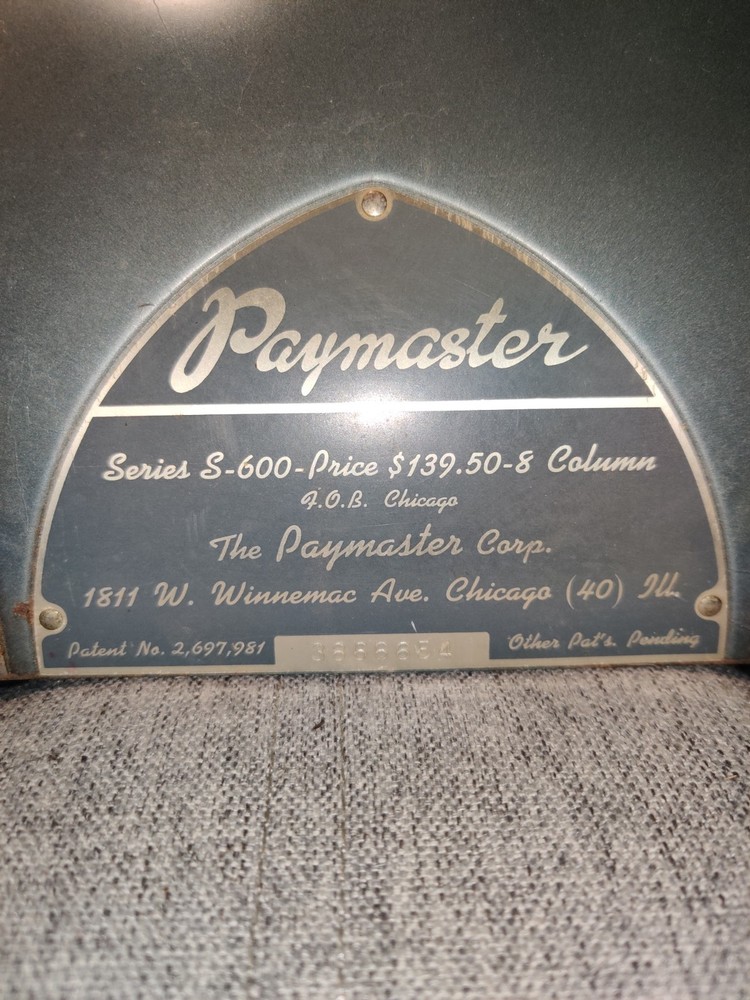 Paymaster Check Machine Series S-600 Vintage