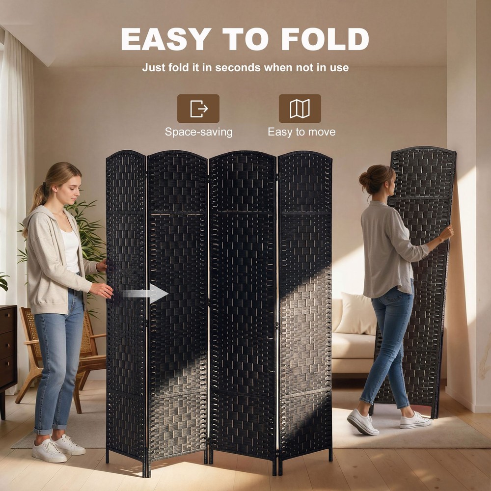 4 Panel Folding Privacy Screen, 70.9" Partition Wall Divider, Coffee