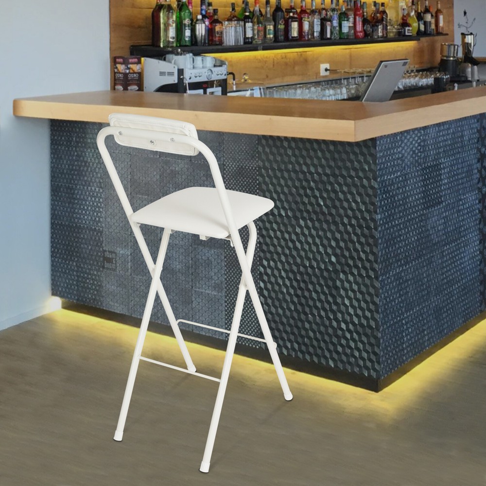 Foldable Bar Chair, Tall Folding Chair, Portable Folding Stool w/ Backrest