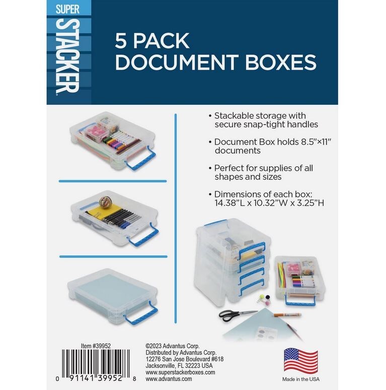 Super Stacker, Document Boxes, Clear, 5 Pack