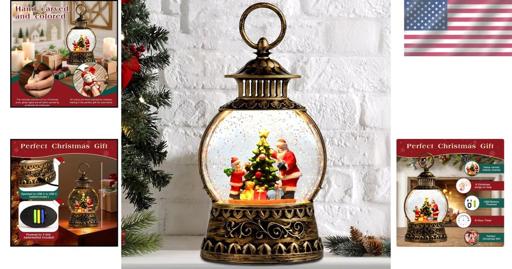 Beautifully Crafted Santa Claus Snow Globe with Soft Light & Timer Functionality