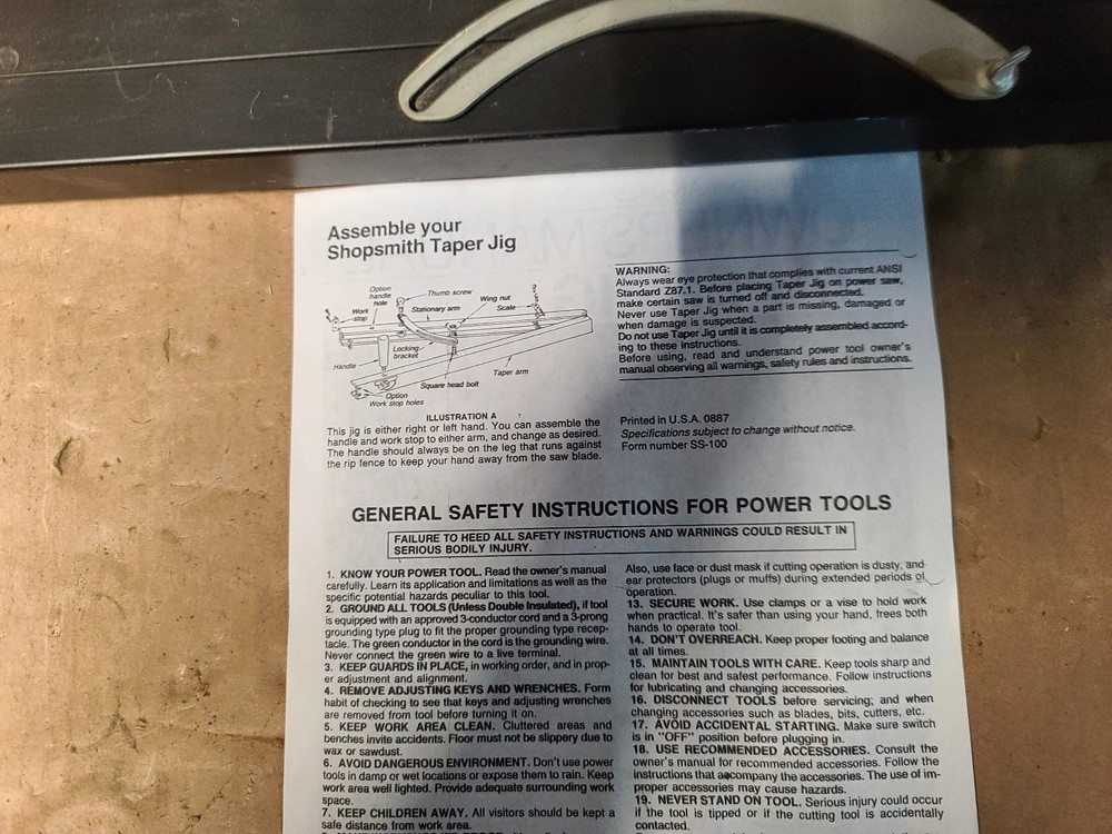 Shopsmith Mark V & Mark 7 Taper Jig
