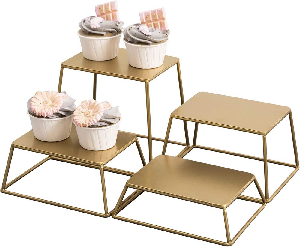 4PC Modern Brass Tone Metal Nesting Buffet Table Food or Retail Display Risers