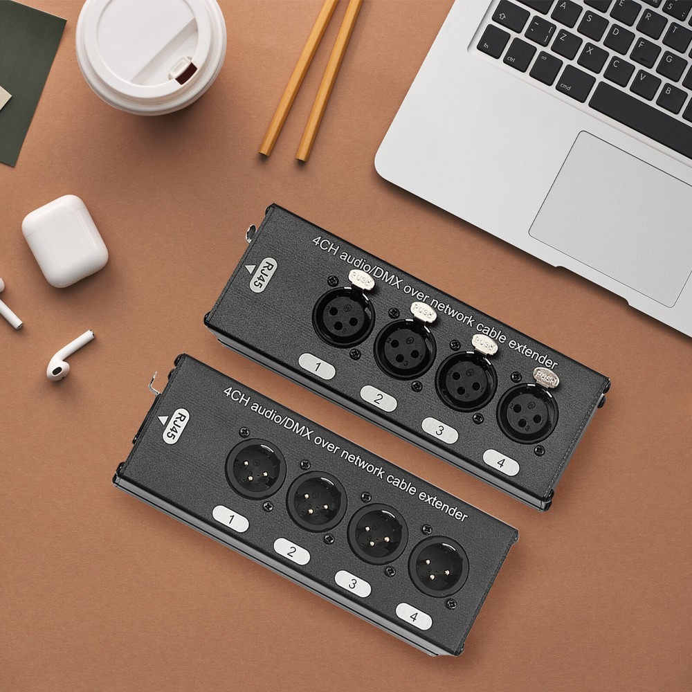 2Pcs 4 Channel Audio Network XLR Male Female to Single Ethercon Cable Extender