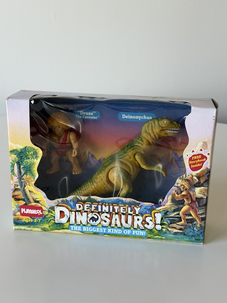Vintage 1987 Playskool Definitely Dinosaurs Deinonychus & Druze Open Box