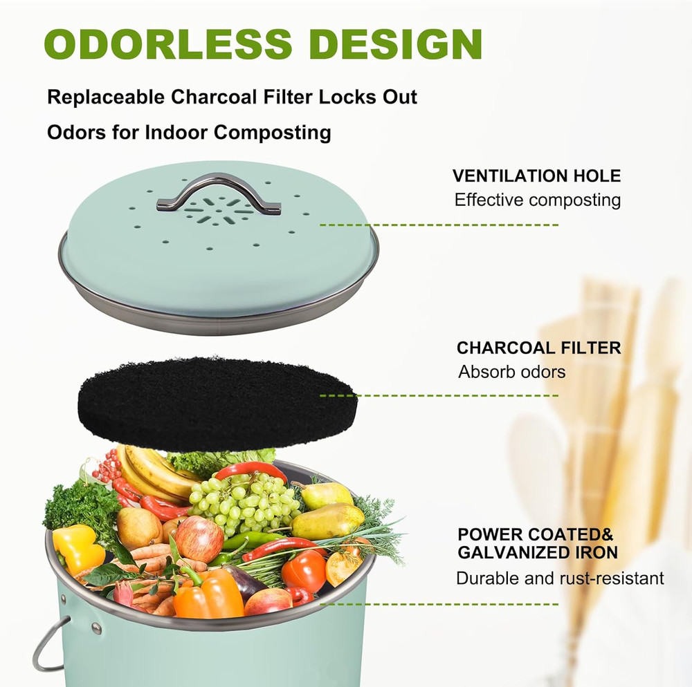 Kitchen Countertop Compost Bin Odor Resistant Indoor Compost Bin With Lid Mint