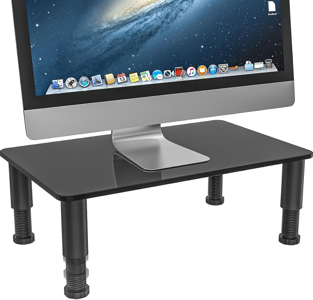 Clear Computer Monitor Stand Riser W/ Height Adjustable Multi Media Desktop