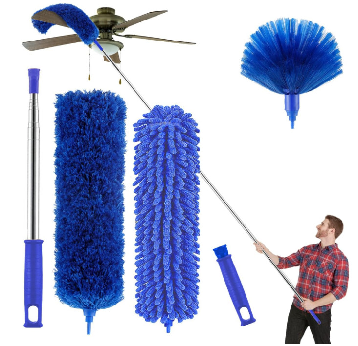 Microfibre Duster w/ 100" Pole for High Ceilings, Fan, Cobweb, Blinds, Washable