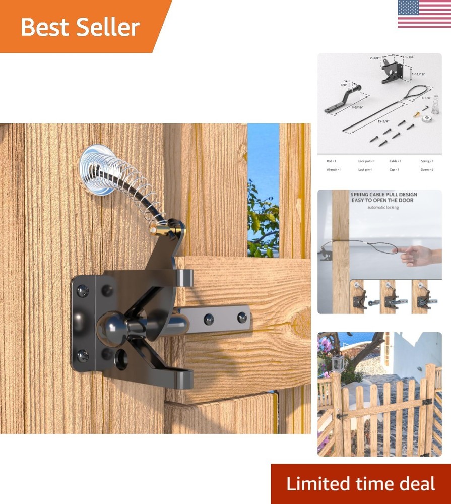 Durable Self-Locking Gate Latch with Spring Cable Pull for Wood & Metal Gates